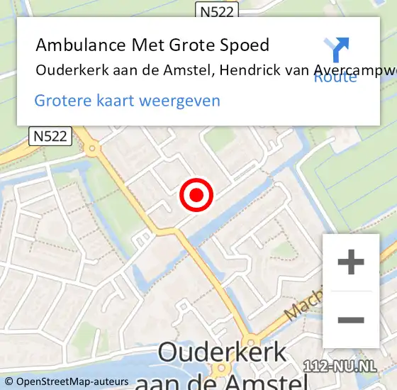 Locatie op kaart van de 112 melding: Ambulance Met Grote Spoed Naar Ouderkerk aan de Amstel, Hendrick van Avercampweg op 18 juni 2021 00:11