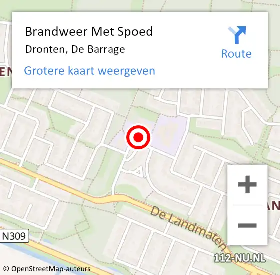 Locatie op kaart van de 112 melding: Brandweer Met Spoed Naar Dronten, De Barrage op 18 juni 2021 00:13