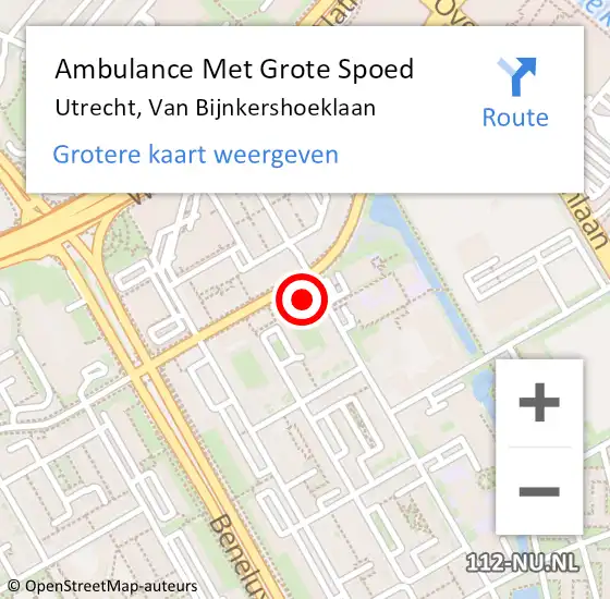 Locatie op kaart van de 112 melding: Ambulance Met Grote Spoed Naar Utrecht, Van Bijnkershoeklaan op 18 juni 2021 00:26