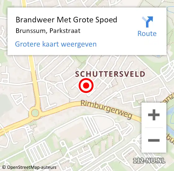 Locatie op kaart van de 112 melding: Brandweer Met Grote Spoed Naar Brunssum, Parkstraat op 18 juni 2021 01:39