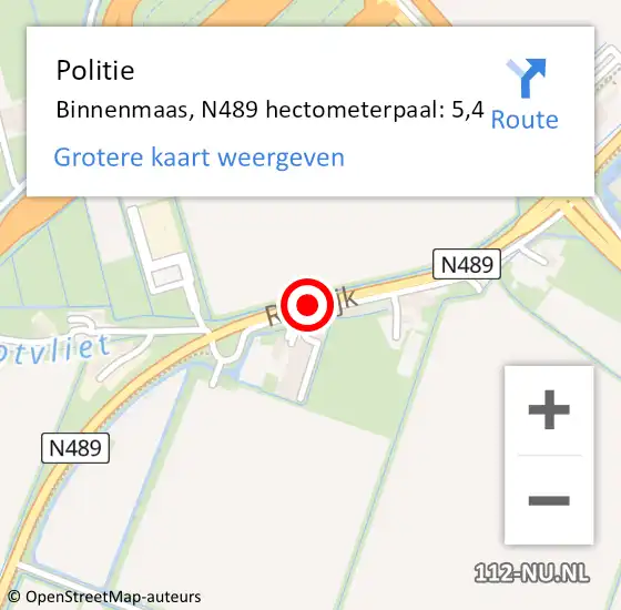 Locatie op kaart van de 112 melding: Politie Binnenmaas, N489 hectometerpaal: 5,4 op 18 juni 2021 03:56