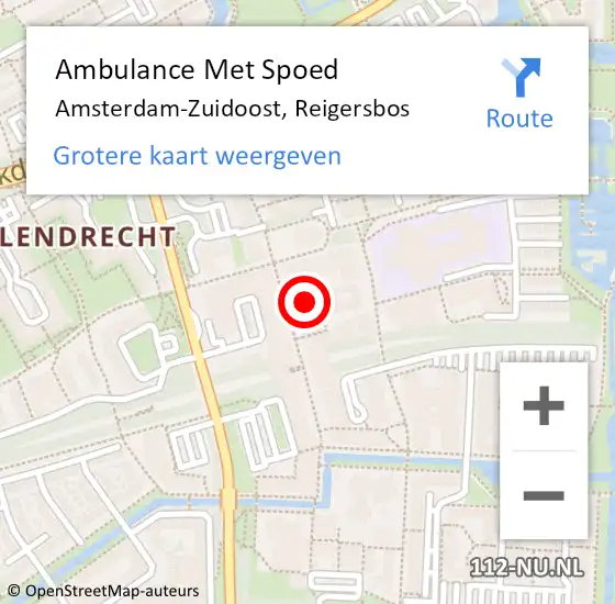 Locatie op kaart van de 112 melding: Ambulance Met Spoed Naar Amsterdam-Zuidoost, Reigersbos op 18 juni 2021 04:52