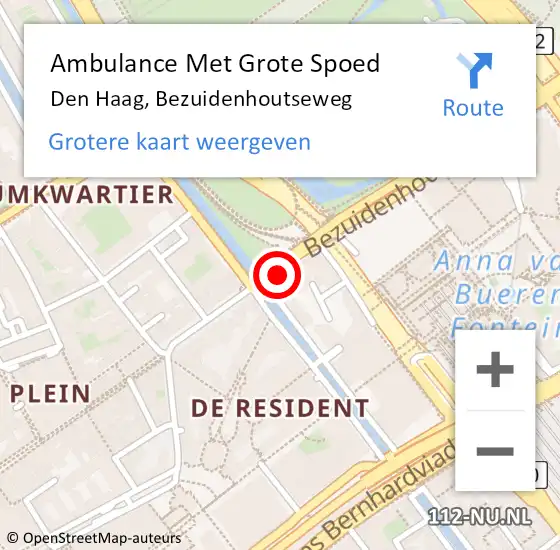 Locatie op kaart van de 112 melding: Ambulance Met Grote Spoed Naar Den Haag, Bezuidenhoutseweg op 18 juni 2021 04:59