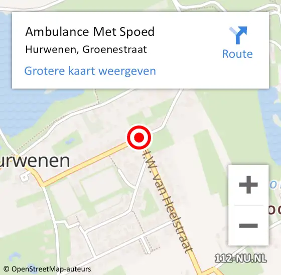 Locatie op kaart van de 112 melding: Ambulance Met Spoed Naar Hurwenen, Groenestraat op 18 juni 2021 05:23