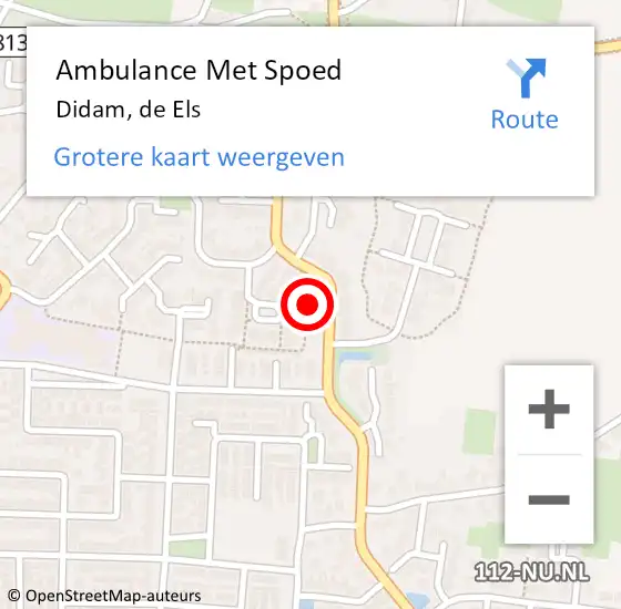 Locatie op kaart van de 112 melding: Ambulance Met Spoed Naar Didam, de Els op 18 juni 2021 05:26
