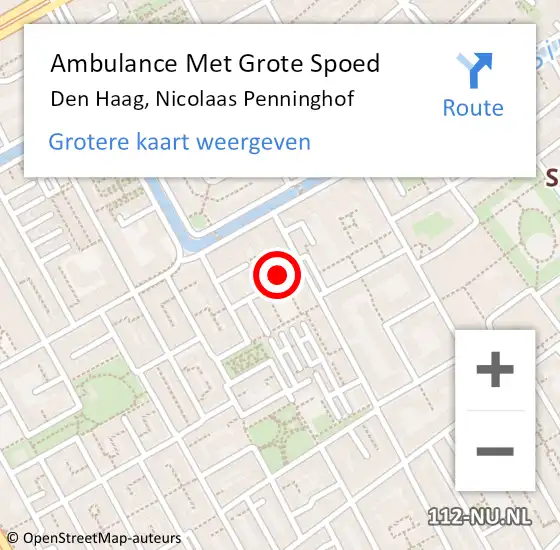 Locatie op kaart van de 112 melding: Ambulance Met Grote Spoed Naar Den Haag, Nicolaas Penninghof op 18 juni 2021 05:35
