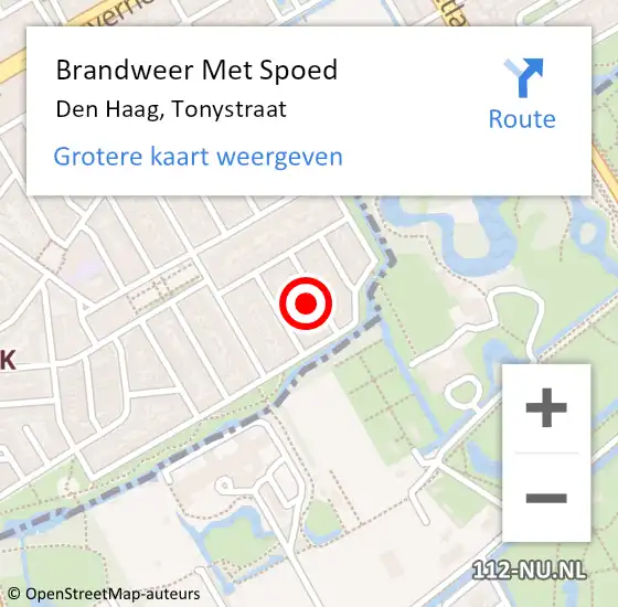 Locatie op kaart van de 112 melding: Brandweer Met Spoed Naar Den Haag, Tonystraat op 18 juni 2021 06:01
