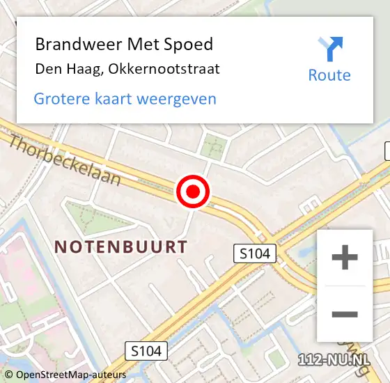Locatie op kaart van de 112 melding: Brandweer Met Spoed Naar Den Haag, Okkernootstraat op 18 juni 2021 06:26