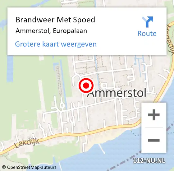 Locatie op kaart van de 112 melding: Brandweer Met Spoed Naar Ammerstol, Europalaan op 18 juni 2021 06:38