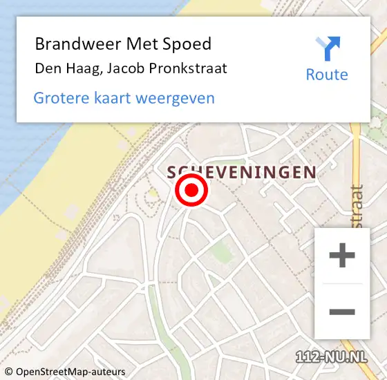 Locatie op kaart van de 112 melding: Brandweer Met Spoed Naar Den Haag, Jacob Pronkstraat op 18 juni 2021 06:38