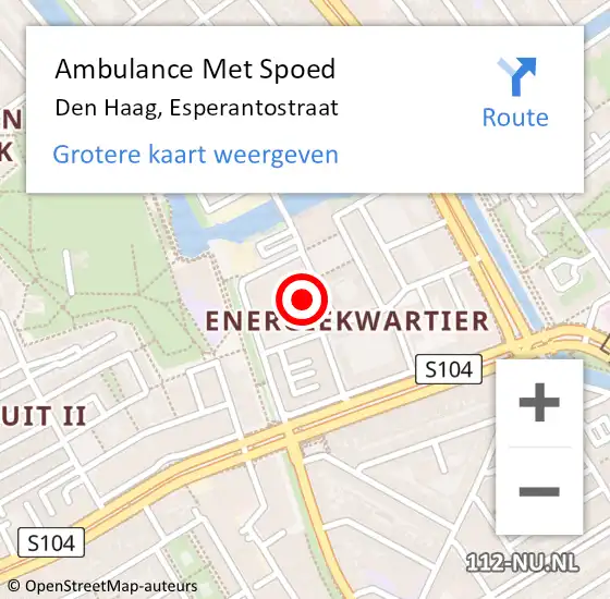 Locatie op kaart van de 112 melding: Ambulance Met Spoed Naar Den Haag, Esperantostraat op 18 juni 2021 06:51