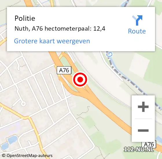 Locatie op kaart van de 112 melding: Politie Nuth, A76 hectometerpaal: 12,4 op 18 juni 2021 06:59