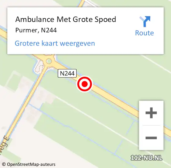Locatie op kaart van de 112 melding: Ambulance Met Grote Spoed Naar Purmer, N244 hectometerpaal: 26,6 op 13 juni 2014 16:06