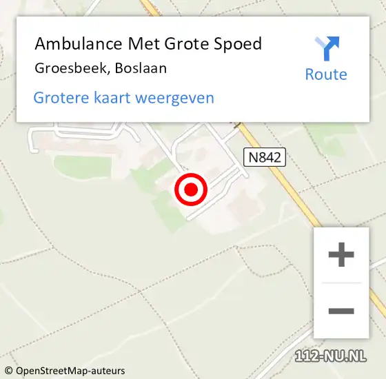 Locatie op kaart van de 112 melding: Ambulance Met Grote Spoed Naar Groesbeek, Boslaan op 18 juni 2021 07:24
