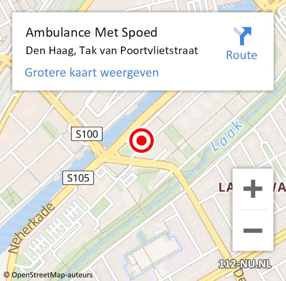 Locatie op kaart van de 112 melding: Ambulance Met Spoed Naar Den Haag, Tak van Poortvlietstraat op 18 juni 2021 07:24