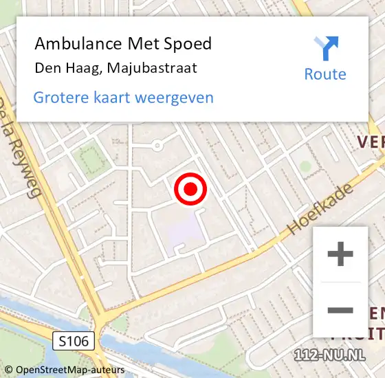 Locatie op kaart van de 112 melding: Ambulance Met Spoed Naar Den Haag, Majubastraat op 18 juni 2021 07:48