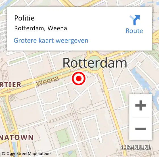 Locatie op kaart van de 112 melding: Politie Rotterdam, Weena op 18 juni 2021 08:04