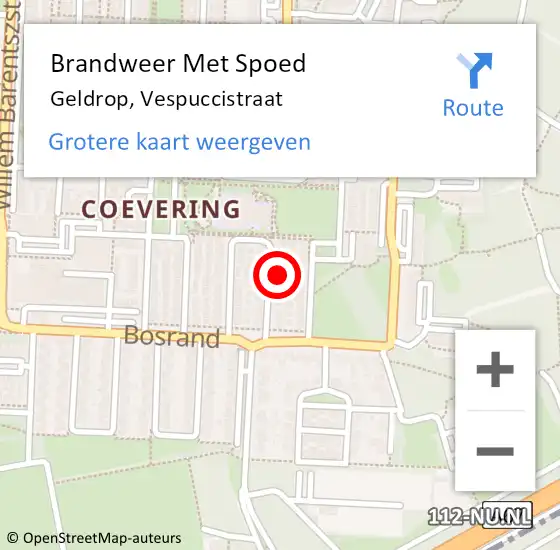 Locatie op kaart van de 112 melding: Brandweer Met Spoed Naar Geldrop, Vespuccistraat op 18 juni 2021 08:08