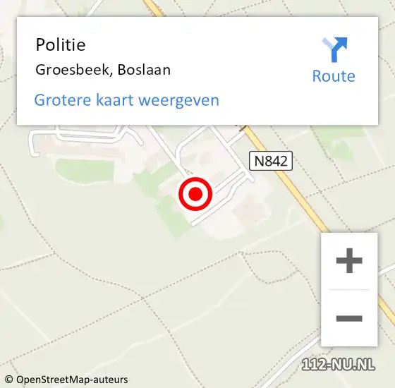 Locatie op kaart van de 112 melding: Politie Groesbeek, Boslaan op 18 juni 2021 08:09
