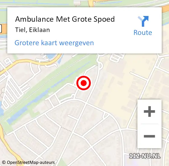 Locatie op kaart van de 112 melding: Ambulance Met Grote Spoed Naar Tiel, Eiklaan op 18 juni 2021 08:11