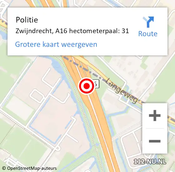 Locatie op kaart van de 112 melding: Politie Zwijndrecht, A16 hectometerpaal: 31 op 18 juni 2021 08:16