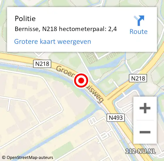Locatie op kaart van de 112 melding: Politie Bernisse, N218 hectometerpaal: 2,4 op 18 juni 2021 08:17