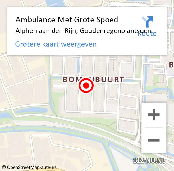 Locatie op kaart van de 112 melding: Ambulance Met Grote Spoed Naar Alphen aan den Rijn, Goudenregenplantsoen op 18 juni 2021 08:18
