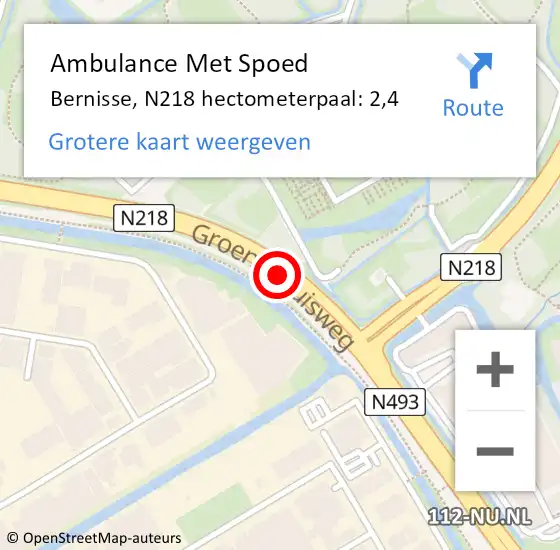 Locatie op kaart van de 112 melding: Ambulance Met Spoed Naar Bernisse, N218 hectometerpaal: 2,4 op 18 juni 2021 08:18