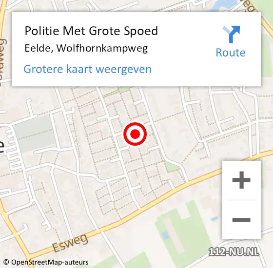 Locatie op kaart van de 112 melding: Politie Met Grote Spoed Naar Eelde, Wolfhornkampweg op 18 juni 2021 08:19