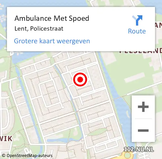 Locatie op kaart van de 112 melding: Ambulance Met Spoed Naar Lent, Policestraat op 18 juni 2021 08:22