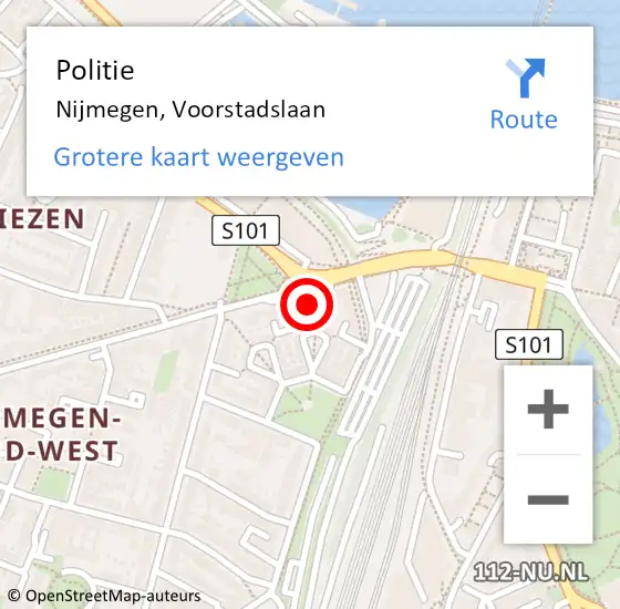 Locatie op kaart van de 112 melding: Politie Nijmegen, Voorstadslaan op 18 juni 2021 08:27