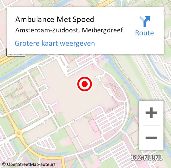 Locatie op kaart van de 112 melding: Ambulance Met Spoed Naar Amsterdam-Zuidoost, Meibergdreef op 18 juni 2021 08:46