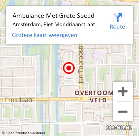 Locatie op kaart van de 112 melding: Ambulance Met Grote Spoed Naar Amsterdam, Piet Mondriaanstraat op 18 juni 2021 08:47