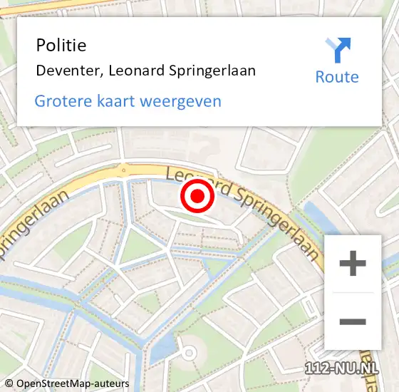 Locatie op kaart van de 112 melding: Politie Deventer, Leonard Springerlaan op 18 juni 2021 08:55