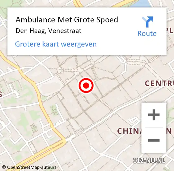 Locatie op kaart van de 112 melding: Ambulance Met Grote Spoed Naar Den Haag, Venestraat op 18 juni 2021 09:11