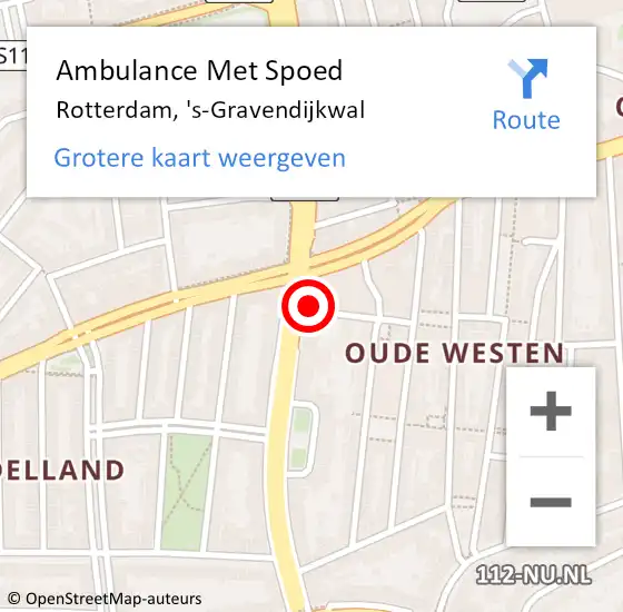 Locatie op kaart van de 112 melding: Ambulance Met Spoed Naar Rotterdam, 's-Gravendijkwal op 18 juni 2021 09:12