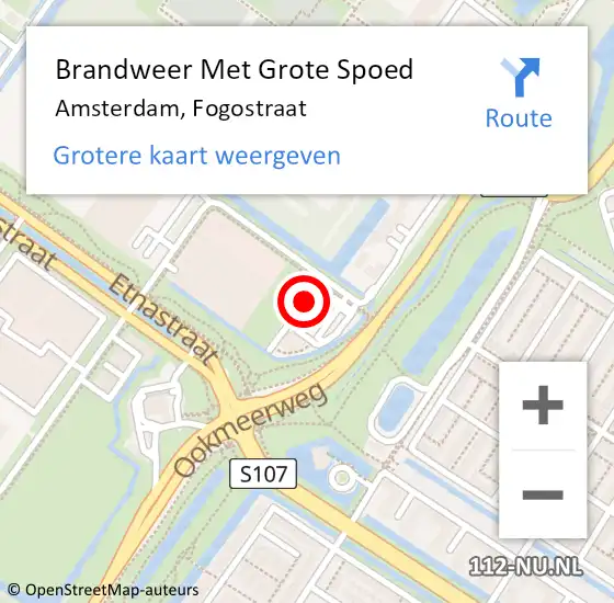 Locatie op kaart van de 112 melding: Brandweer Met Grote Spoed Naar Amsterdam, Fogostraat op 18 juni 2021 09:12