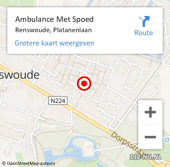 Locatie op kaart van de 112 melding: Ambulance Met Spoed Naar Renswoude, Platanenlaan op 18 juni 2021 09:14