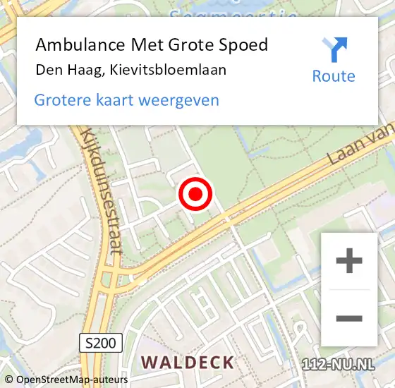 Locatie op kaart van de 112 melding: Ambulance Met Grote Spoed Naar Den Haag, Kievitsbloemlaan op 18 juni 2021 09:16