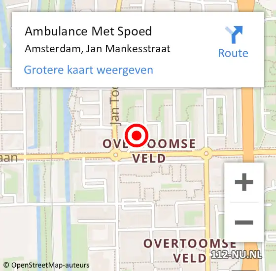 Locatie op kaart van de 112 melding: Ambulance Met Spoed Naar Amsterdam, Jan Mankesstraat op 18 juni 2021 09:17