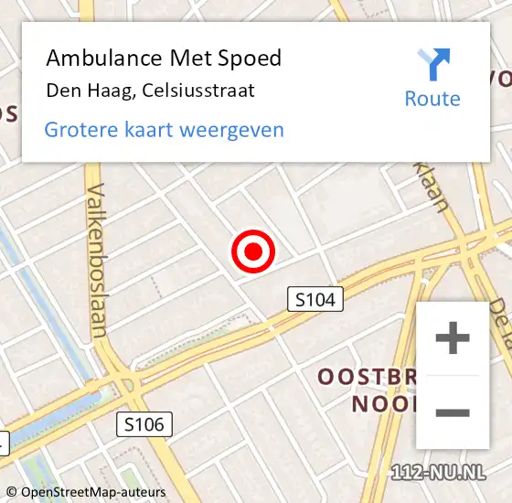 Locatie op kaart van de 112 melding: Ambulance Met Spoed Naar Den Haag, Celsiusstraat op 18 juni 2021 09:18