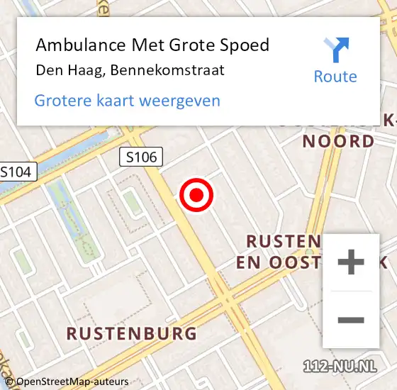 Locatie op kaart van de 112 melding: Ambulance Met Grote Spoed Naar Den Haag, Bennekomstraat op 18 juni 2021 09:27