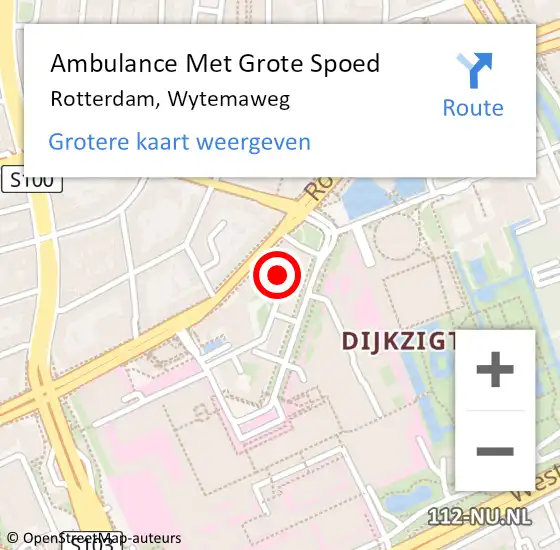 Locatie op kaart van de 112 melding: Ambulance Met Grote Spoed Naar Rotterdam, Wytemaweg op 18 juni 2021 09:31