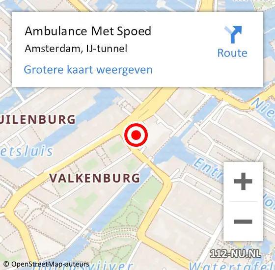Locatie op kaart van de 112 melding: Ambulance Met Spoed Naar Amsterdam, IJ-tunnel op 18 juni 2021 09:35