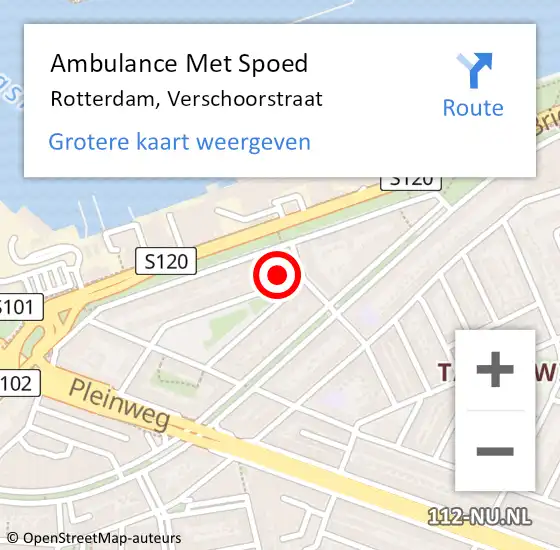Locatie op kaart van de 112 melding: Ambulance Met Spoed Naar Rotterdam, Verschoorstraat op 18 juni 2021 09:41