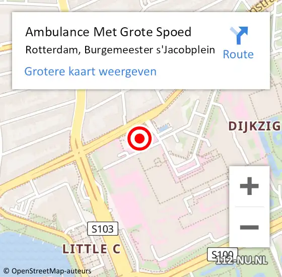 Locatie op kaart van de 112 melding: Ambulance Met Grote Spoed Naar Rotterdam, Burgemeester s'Jacobplein op 18 juni 2021 09:42