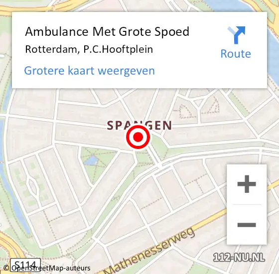Locatie op kaart van de 112 melding: Ambulance Met Grote Spoed Naar Rotterdam, P.C.Hooftplein op 18 juni 2021 09:42