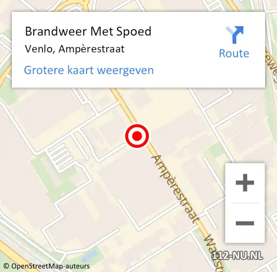 Locatie op kaart van de 112 melding: Brandweer Met Spoed Naar Venlo, Ampèrestraat op 18 juni 2021 09:44
