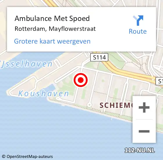 Locatie op kaart van de 112 melding: Ambulance Met Spoed Naar Rotterdam, Mayflowerstraat op 18 juni 2021 09:44