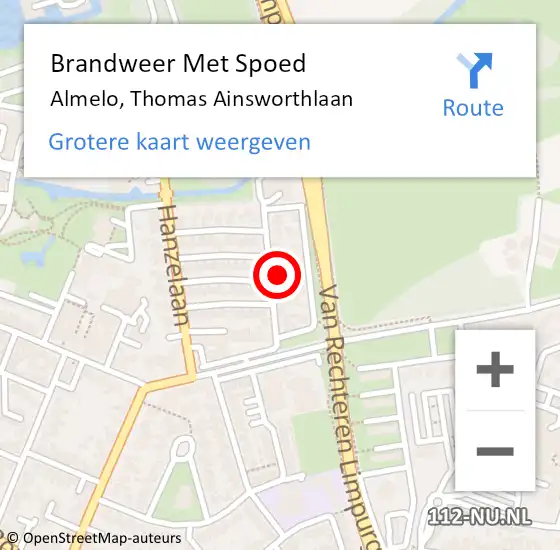 Locatie op kaart van de 112 melding: Brandweer Met Spoed Naar Almelo, Thomas Ainsworthlaan op 18 juni 2021 09:44